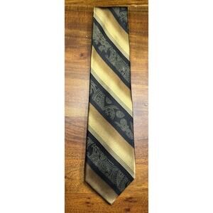 Vitaliano Pancaldi 100% Silk Gold Black Striped Hand Made Italian Necktie Tie